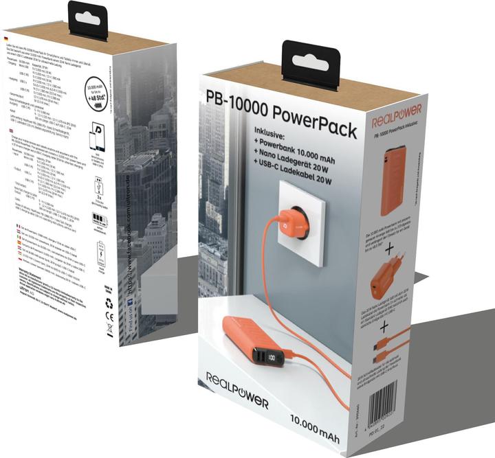 Actual product image RealPower Powerbank PB-10000 Power (10000 mAh, 22.50 W, 36 Wh)