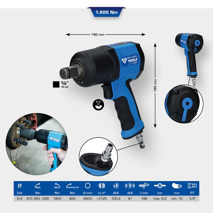 Actual product image Brilliant Tools BT160200 3/4 air impact wrench (Air blast)