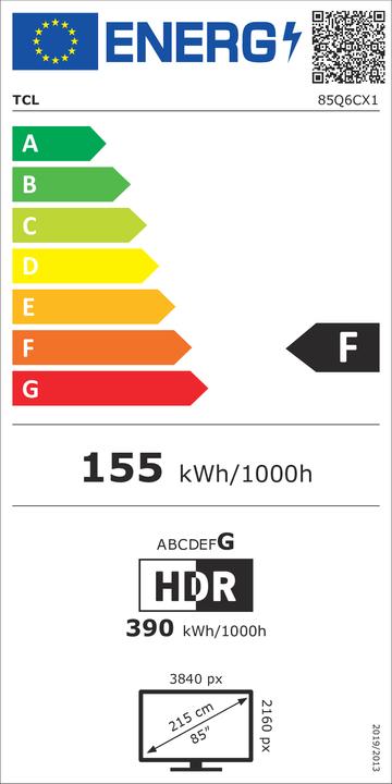 Label énergétique TCL 85Q6C (85", Mini-LED, 4K, 2025)
