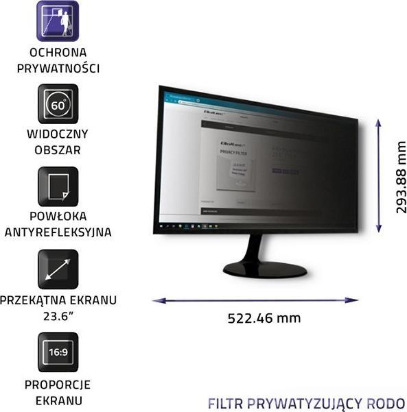 Immagine prodotto Qoltec 51058 - Monitor - Trasparente - Privacy - 16:9 - 59.9 cm (23.6 pollici) - 522 (20.57", 16 : 9)