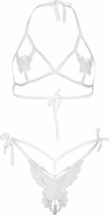 Image du produit Leg Avenue Soutien-gorge à Coques ouvertes et culotte en Perles - Blanc (Taille unique, Une unité par pack)