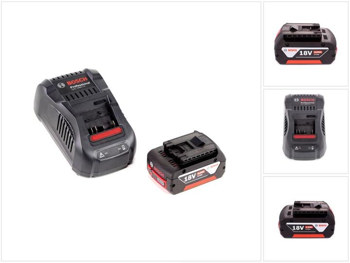 4000 mAh Li-Ion Akku (2607336815), 1x Bosch GAL 1880 Akku Ladegerät 14,4V - 18V Li-Ion (2607225322), 1x Bosch GBA 18 V, 4 Ah