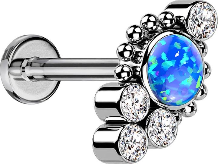 Produktbild Star Piercing Micro Threadless Labret silber Kugeln vier Kristalle silber Opal blau (ohne Messing, Titan G23)