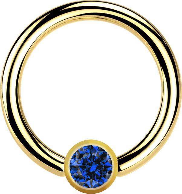 Produktbild Star Piercing Micro Ball Closure Ring vergoldet mit Kugel Kristall dunkelblau (Chirurgenstahl 316L)