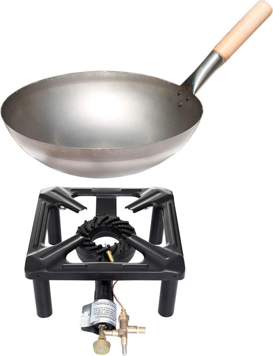Produktbild Paella World International Hockerkocher-Set (klein) mit Stahl-Wok Ø 30 cm - mit Zündsicherung