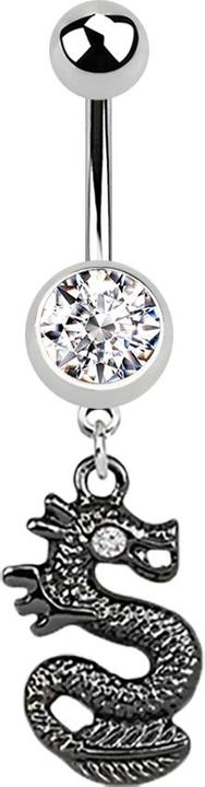 Actual product image Star Piercing Banana silver with pendant black dragon silver (Surgical steel 316L, without brass)