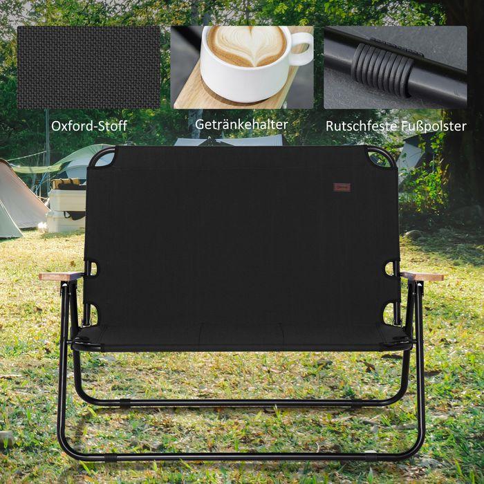 Actual product image Swisshandel24 Campingstuhl 2-Sitzer klappbar tragbar Gartenstuhl Regiestuhl bis 160 kg Schwarz