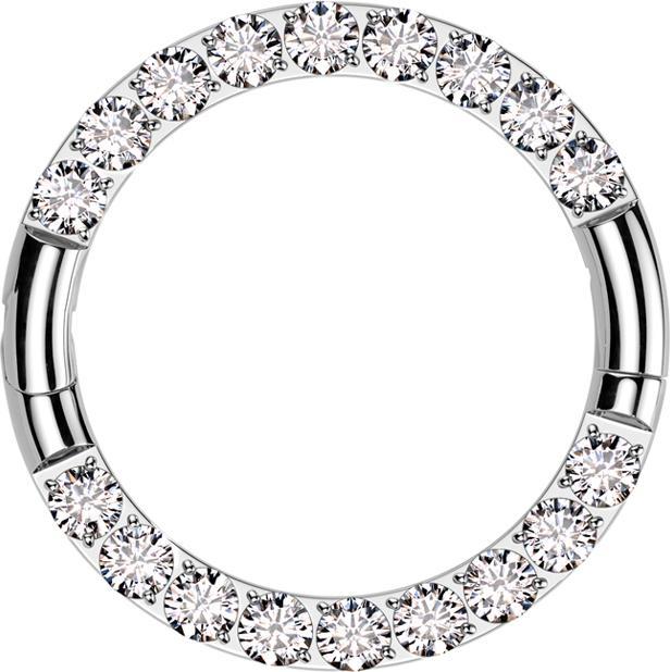 Produktbild Star Piercing Micro Segmentring klappbar silber front Kristalle silber zwei Unterbrüche (ohne Messing, Titan G23)