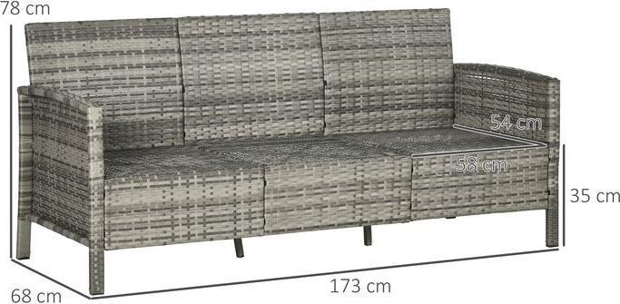 Actual product image Swisshandel24 Rattan Sofa mit Kissen, Dreisitzer, Garten Loungesofa, Stahl, Grau, 173 x 68 x 78 cm