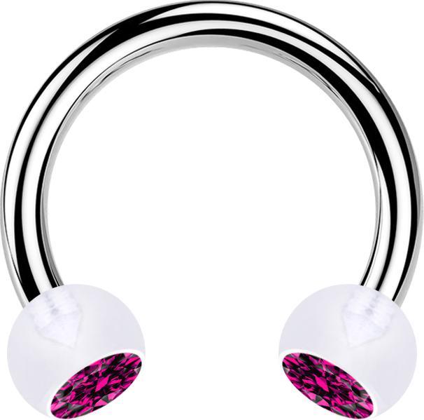 Image du produit Star Piercing Micro Circular Barbell argent avec deux boules cristal transparent fuchsia (sans laiton, Acier chirurgical 316L, Bioflex)