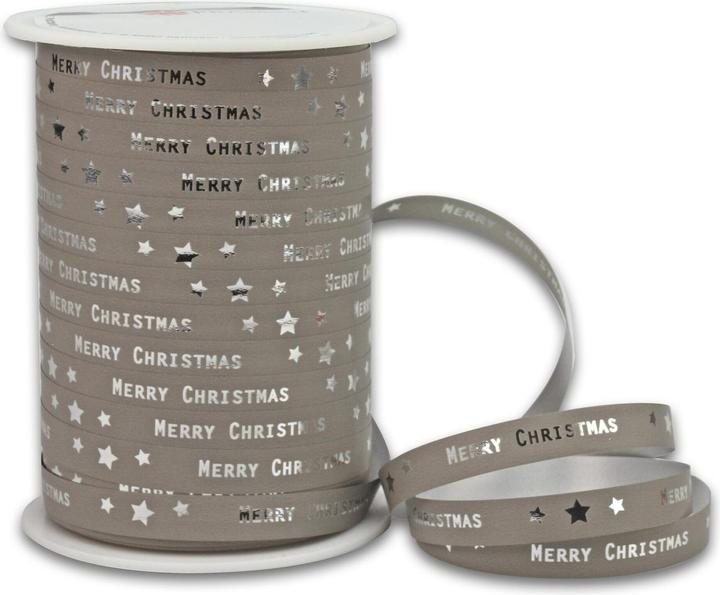 Produktbild Pattberg Geschenkband Merry Christmas 1 cm x 100 m, Grau (Geschenktüte, 1 x)