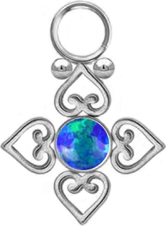 Image du produit Star Piercing Anhänger silber Opal blau vier filigrane Herzen (sans laiton, Acier chirurgical 316L)
