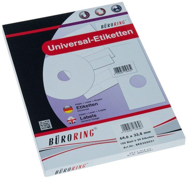Büroring Etiketten, 64,6 x 33,8 mm, weiss, 2400 Etiketten, lösungsmittelfrei, Inkjet-, Laserdrucker, Kopierer