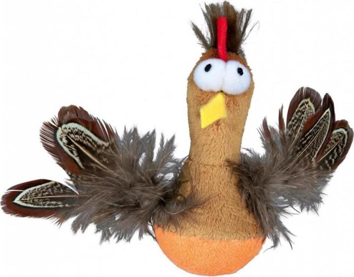 Trixie Le poulet debout avec des plumes et du son (Jouet d'occupation chat, Jouet en peluche chat)