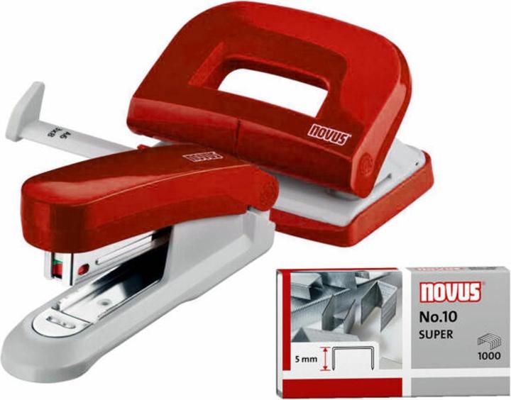 Actual product image Novus Desk set (stapler E 15 with hole punch E 210, incl. 1000 staples no. 10) red (15 Sheets)