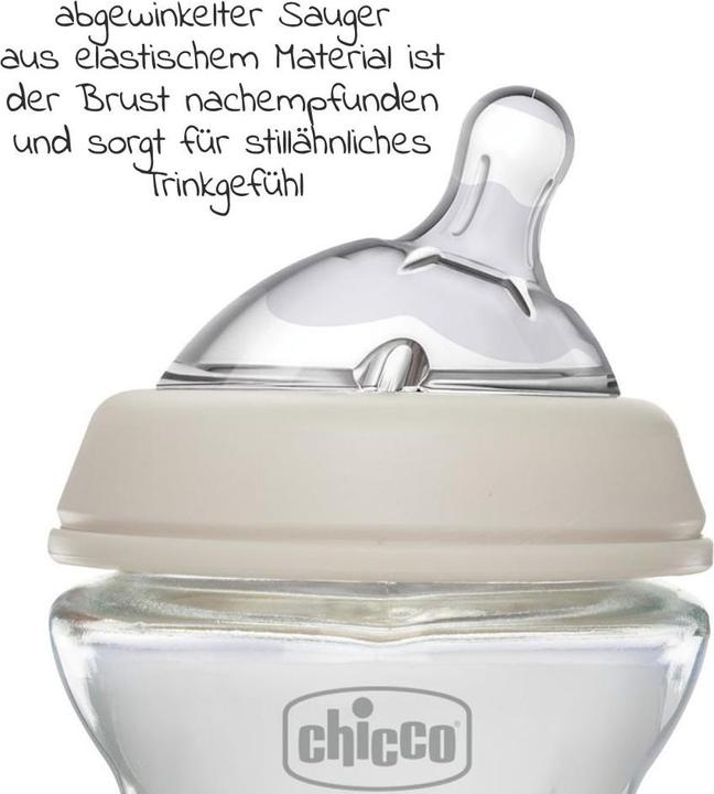 Produktbild Chicco Babyfläschchen NATURAL FEELING Glas Sauger Silikon langsamer Fluss UNI 0m+ (250 ml)