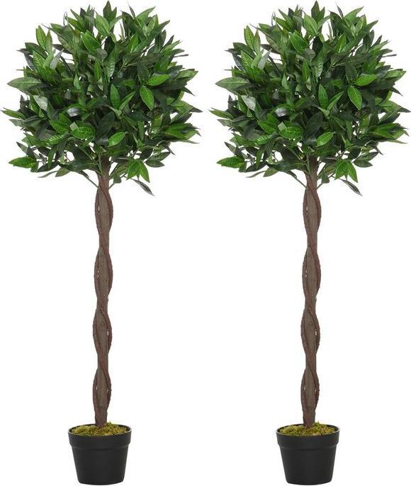 Image du produit Swisshandel24 2er-Set Künstlicher Lorbeerbaum 120cm Kunstpflanzen im Zementtopf, Zimmerpflanze (120 cm)