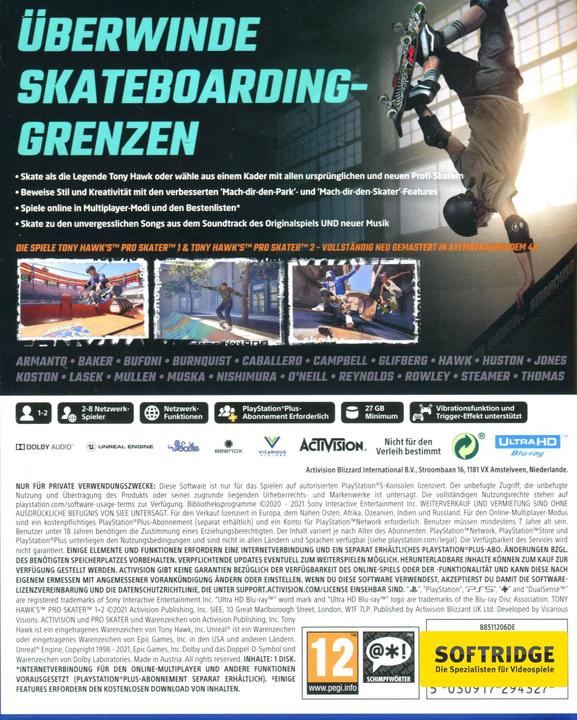 Produktbild Activision Tony Hawk Pro Skater 1 + 2 (PS5, DE)