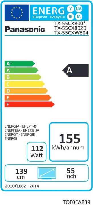 Energie-Label Panasonic Tx-55cxw804 (55", 4K)