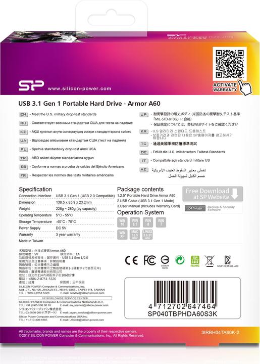 Productafbeelding Silicon Power Armor A60 4TB USB 3.0 2.5 SP040TBPHDA60S (4 TB)