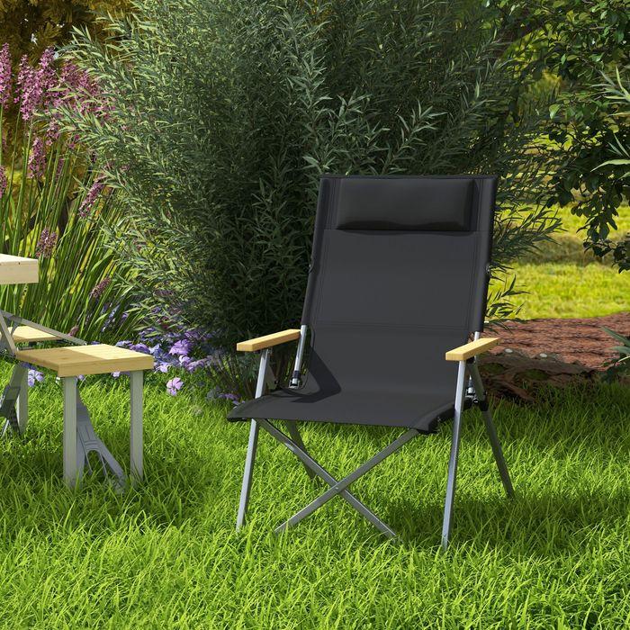 Actual product image Swisshandel24 Campingstuhl faltbar, 4-fach verstellbare Rückenlehne, Kopfstütze, Schwarz