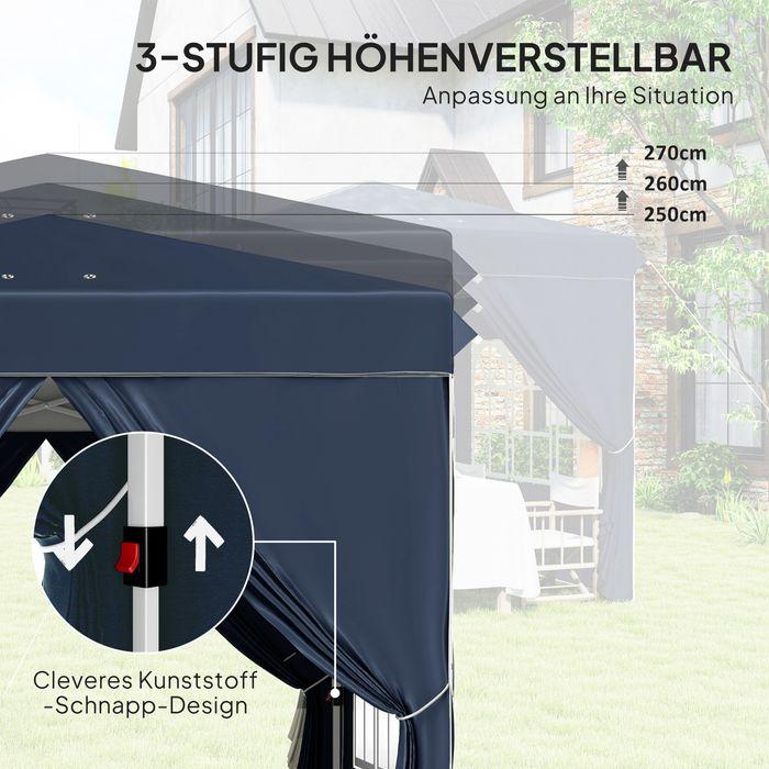 Produktbild Swisshandel24 Faltpavillon 2,5x2,5m, wasserabweisend mit 4 Seitenteilen, Dunkelblau (250 cm, 250 cm)