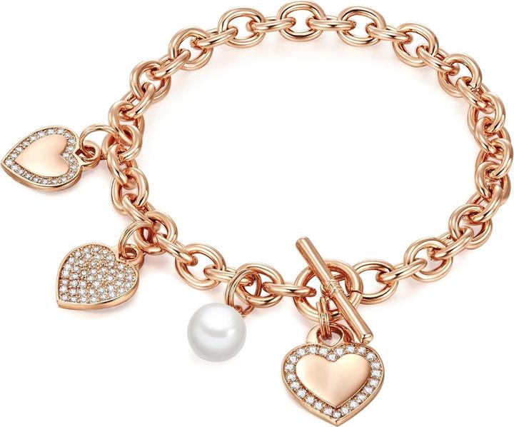 Lulu & Jane Damen Herz Messing Zirkonia Muschelkernperle roségold 19,0 cm - 29719 (19 cm, Messing)