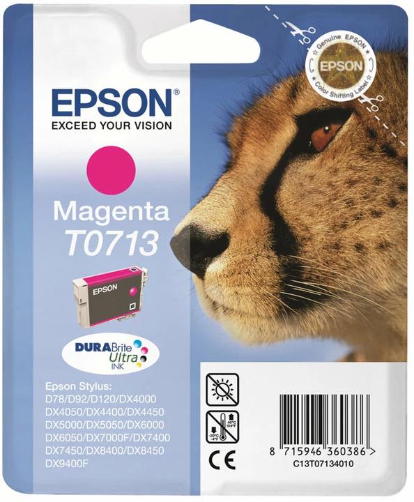 Immagine prodotto Epson T0713 Inchiostro ghepardo, anti-sbavature e impermeabile (confezione singola) magenta (M)