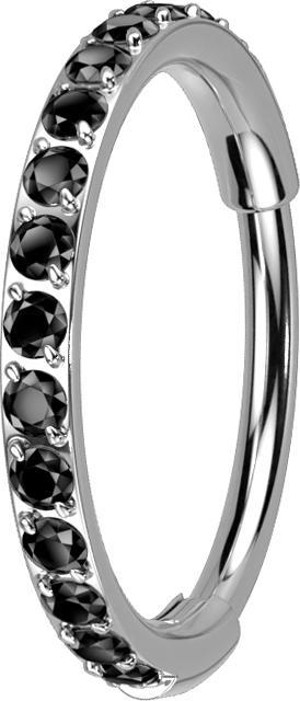 Star Piercing Micro Segmentring klappbar silber seitlich Kristalle schwarz (Titan G23, ohne Messing)