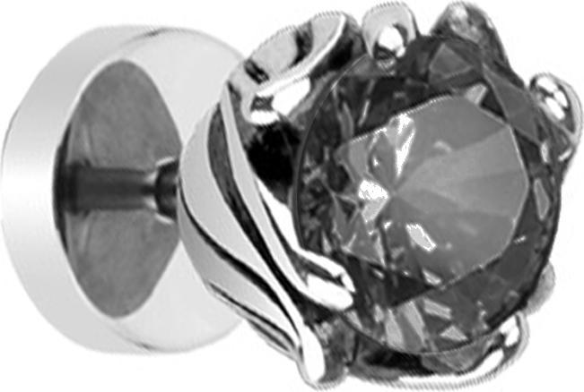 Produktbild Star Piercing Fake Plug silber Tribal Blume mit Kristall schwarz (ohne Messing, Chirurgenstahl 316L)
