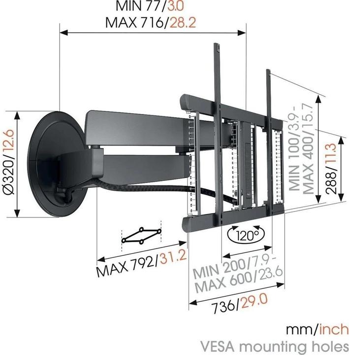 Image du produit Vogels Support mural électrique PIVOTANT TVM 7675 PRO VESA jusqu'à 600x400 mm (Mur, 77", 35 kg)
