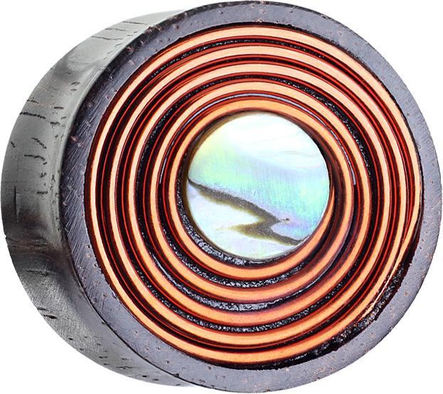 Produktbild Star Piercing Flared Plug aus Sonoholz Wirbel aus Kupferdraht mit Perlmutt-Einsatz (Organisch, ohne Messing, Mineralisch)