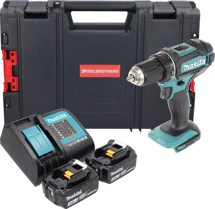 Produktbild Makita DDF 482 SFJ-R Akku Bohrschrauber 18V 62Nm + 2x Akku 3,0 Ah + Ladegerät + RHINO (Akkubetrieb)