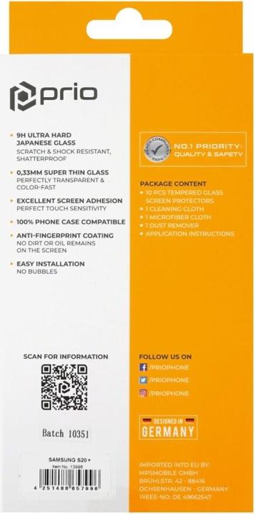 Produktbild prio 10x 3D Displayschutzglas für Samsung S20+ schwarz (10 Stück, Samsung Galaxy S20+, Samsung Galaxy S20+ 5G)