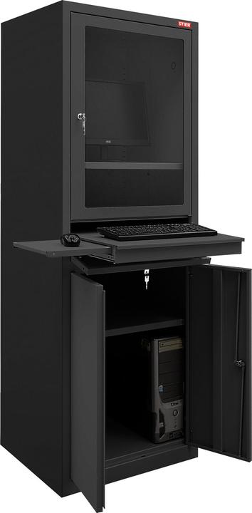 Actual product image Stier Computerschrank mit Schublade und Türen 1750x650x550mm schwarz (65 cm, 175 cm)