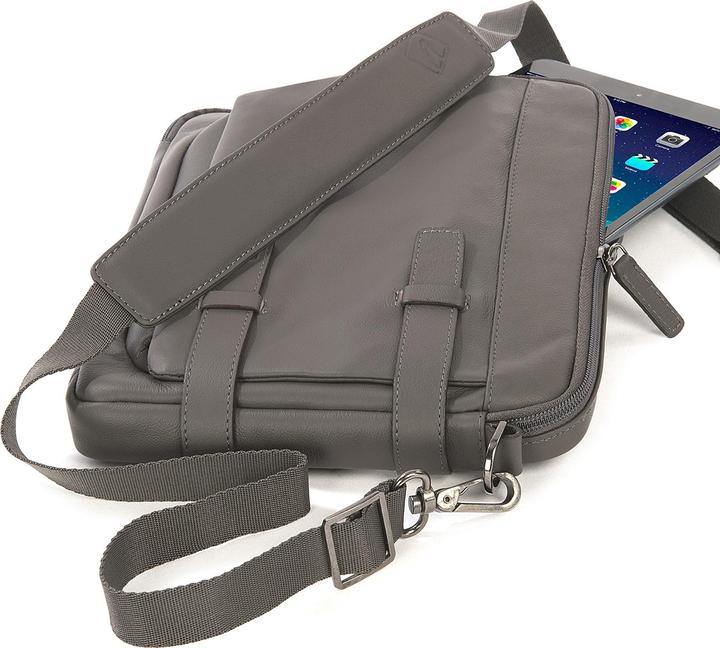 Produktbild Tucano Tema Cross-Body, Tablettasche aus Leder für iPad mini, Tablets bis 8 Zoll, grau