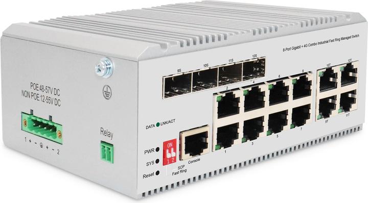 Actual product image Digitus Industrial 8+4 L2 managed Gigabit Ethernet Switch (12 Ports)