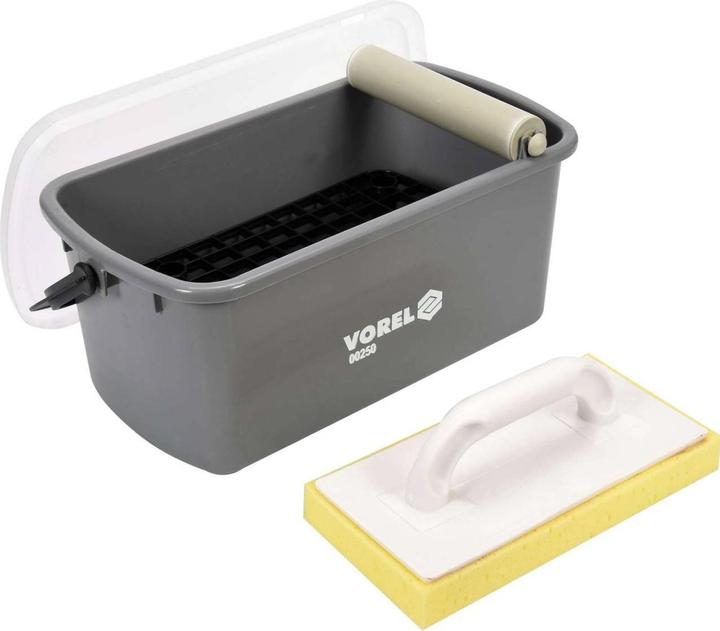 Produktbild Toya Vorel Profi Fliesenwaschset 10 Liter, 4 teilig mit Rollenaufsatz, Waschbrett, Eimer und Gitter, stab (25 cm)
