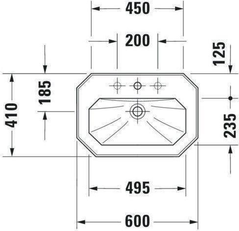Actual product image Duravit Washbasin 1930 m ÜL HLB 1 tap hole 600x410mm white (410 mm, 600 mm)