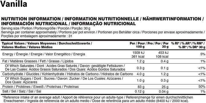 Nährwerte und Zutaten Optimum Nutrition Gold Standard Isolate (Erdbeere, 1 Stk., 930 g)