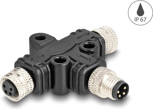 Produktbild Delock M8 T-Splitter A-kodiert 4 Pin Stecker zu 2 x Buchse Parallelschaltung