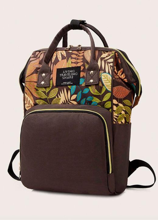 Produktbild Only-Bags.Store Leaf Print Diaper Bag, Top Handle Mommy Backpack, Casual Travel Daypack mit Bottle Pockets