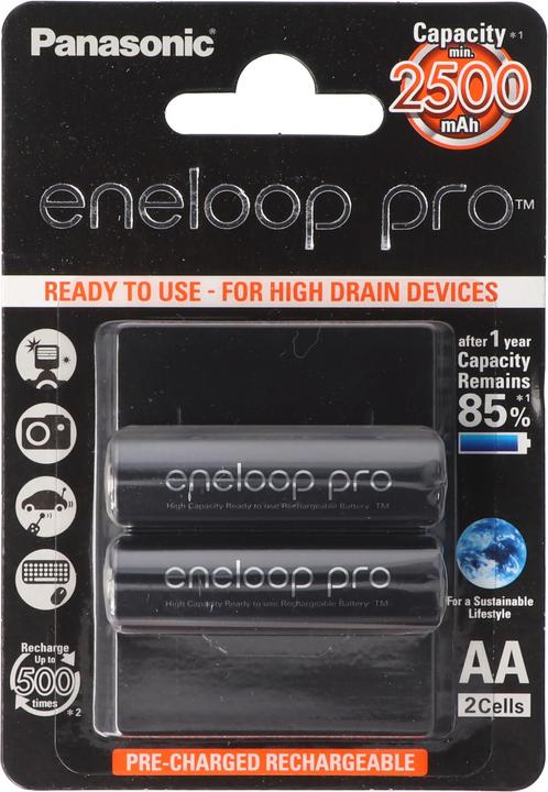 Produktbild Panasonic Wiederaufladbare Batterien ENELOOP Pro BK-3HCDE (2 Stk., AA, 2500 mAh)