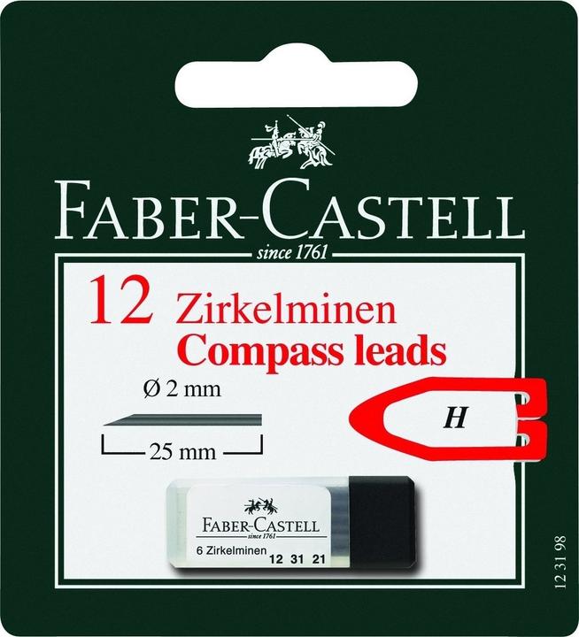Produktbild Faber-Castell Zirkelminen H 2mm, 2x6 Stück (Zirkelmine, Transparent, Schwarz, 2 mm)