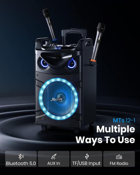 Immagine prodotto MouKey Karaoke Maschine MTs12-1 mit zwei Mikrofonen (1x 200 W)