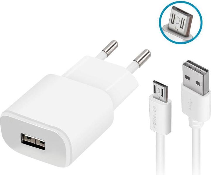 Produktbild Forever TC-01 Ladegerät 1x USB 2A weiss + microUSB-Kabel