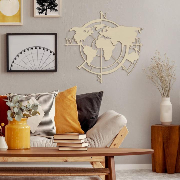 Produktbild Trenddeko Weltkarte Himmelsrichtungen 02 (70 x 67 cm)