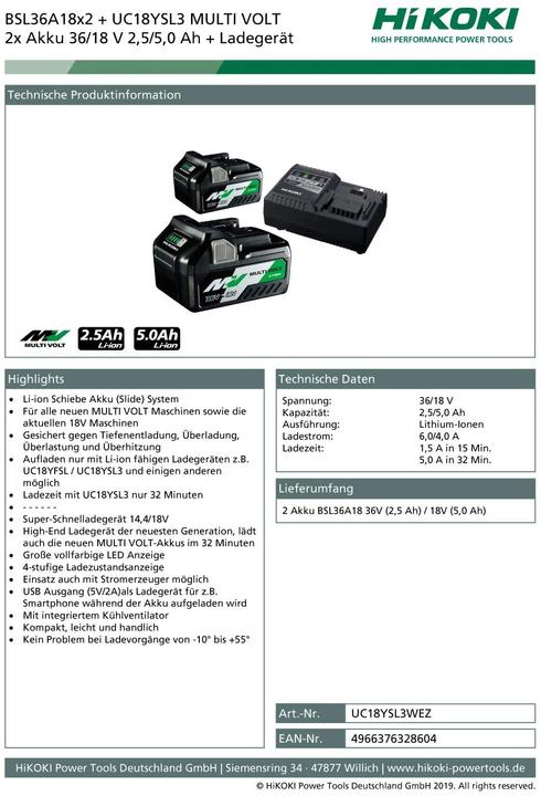 Immagine prodotto Hikoki Pacchetto Booster UC18YSL3WEZ (36 V)