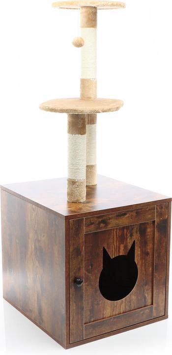 Produktbild Fudajo Kratzbaum Holz 125cm Katzenhaus Katzenkratzbaum Katzenklo Katzenbaum (125 cm, Braun)