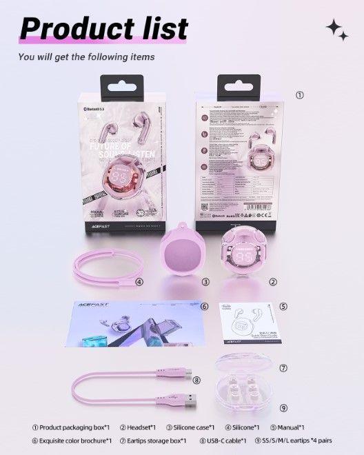 Actual product image Acefast T8 (NC, 7 h, Wireless)